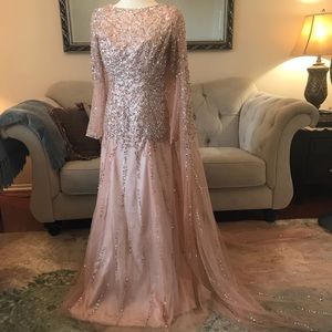 Custom long sleeve cape evening gown!